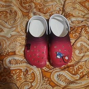 CROCS Red and Purple Sandals with Fun Design